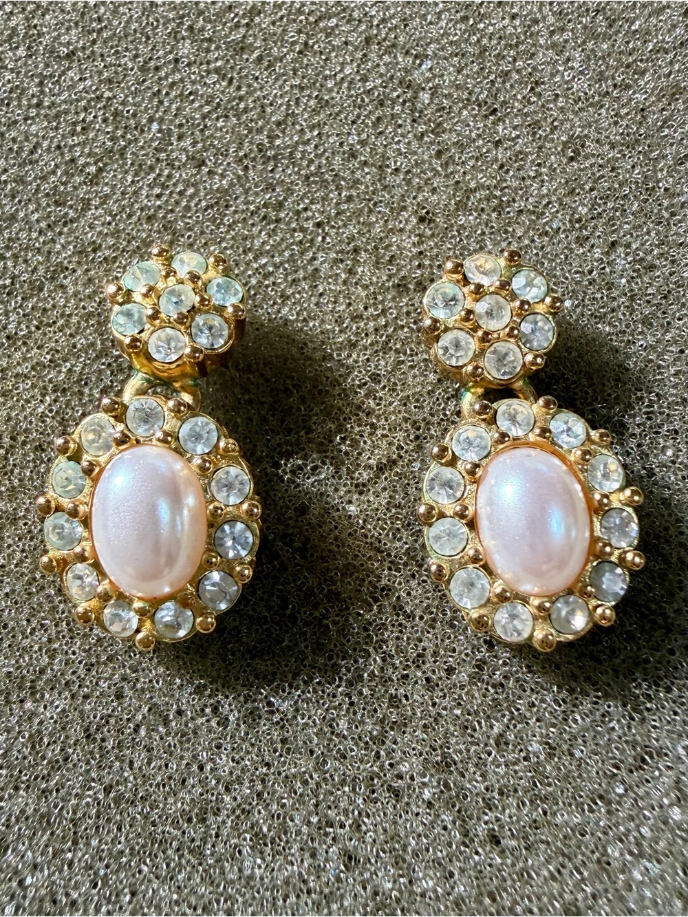 Gold-Tone White Faux Pearl & Crystal Drop Earrings